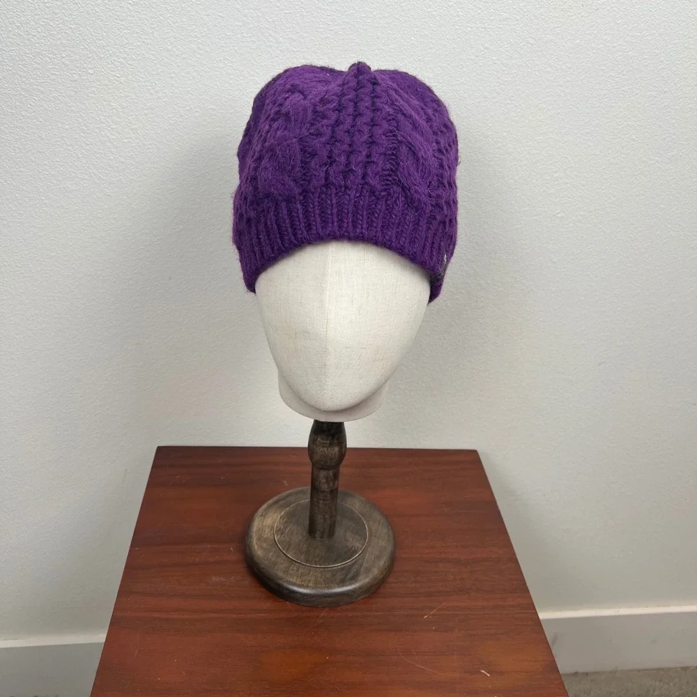 The North Face Purple Cable Knit Beanie Wool Alpaca Blend Hat A5WK One Size
